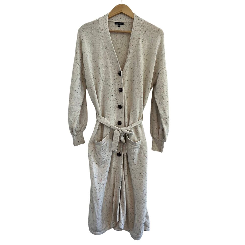 Sapphire O Knit Button Down Belted Cardigan Duster Women Small Lagenlook Rainbow